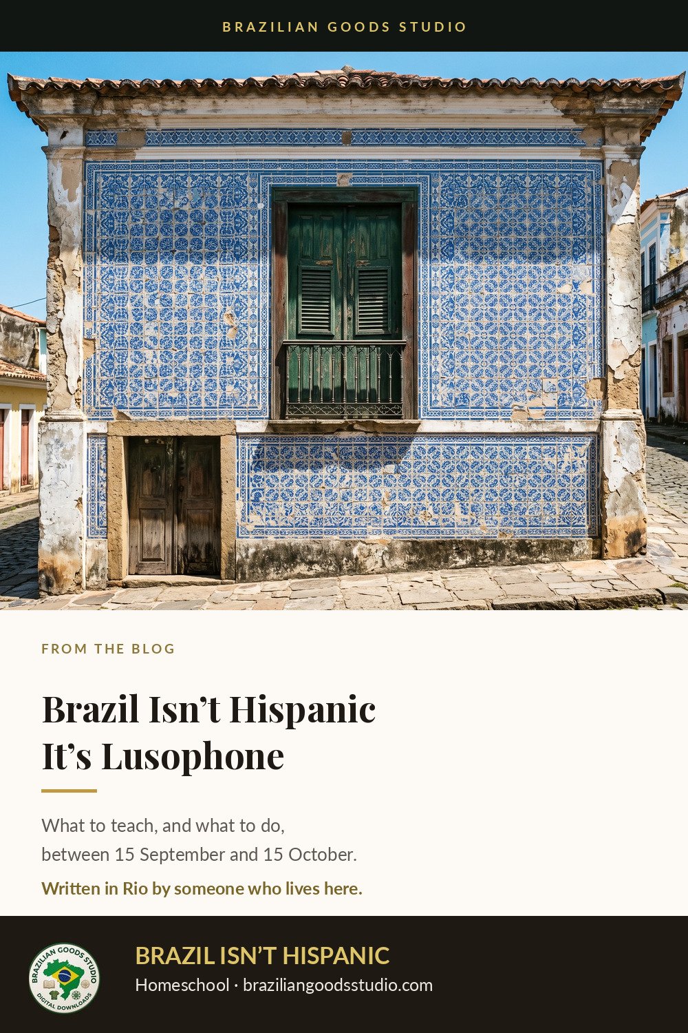 Colonial house facade in Brazil covered in blue and white Portuguese ceramic tiles