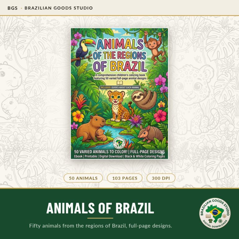 Brazil Animals Coloring Book — printable PDF by Brazilian Goods Studio