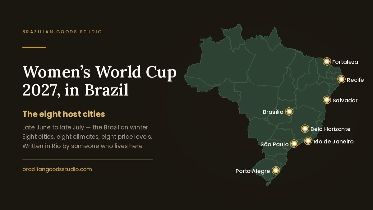 Map of Brazil marking the eight host cities of the 2027 Women s World Cup