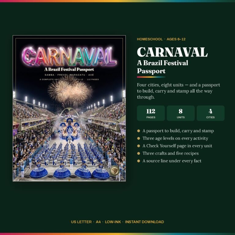 CARNAVAL — A Brazil Festival Passport, a printable unit study on Brazilian Carnaval